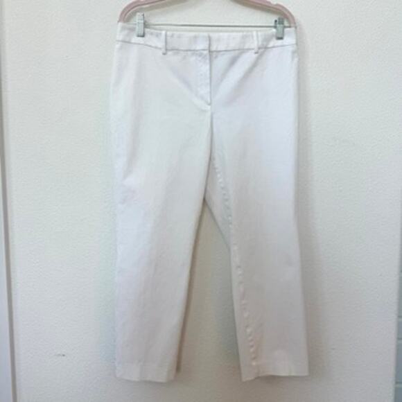 Theory Cropped Pants White Size 10 Cotton Blend Minimalist Classic Workwear - Picture 1 of 6